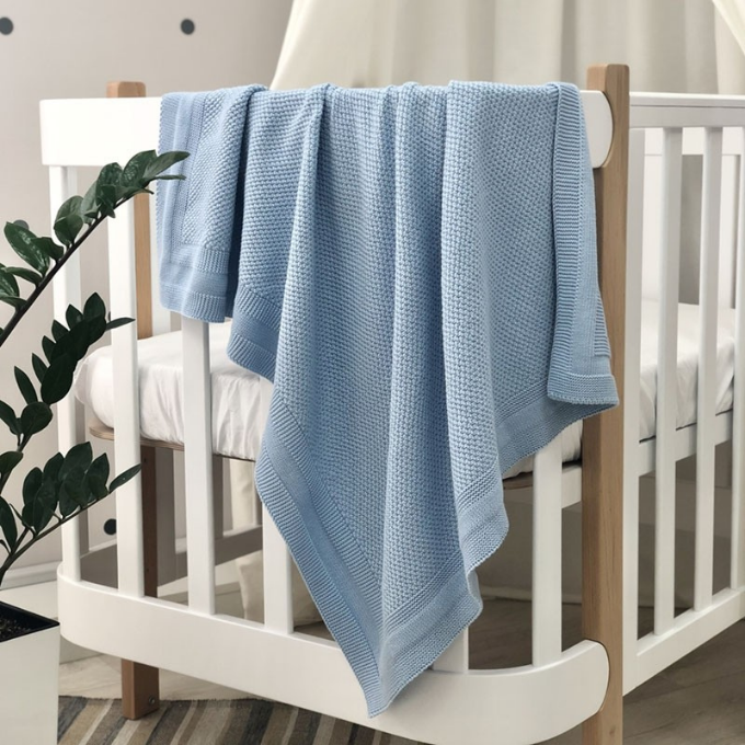 Paturica bebe Cosy tricotata din bumbac albastu (1)